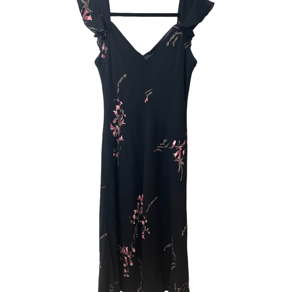 EVAN PICONE Y2K Black Floral Design Chiffon Shift Dress Ruffle Straps SZ 10 EUC - Picture 6 of 9